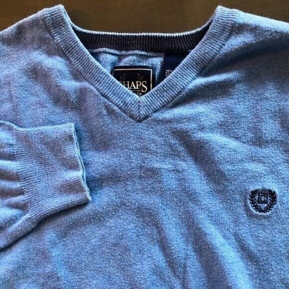 Chaps Women's Large Sky Blue Cotton Cashmere Long‎ Sleeve Knit Pullover Sweater